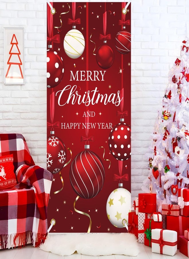 Maniaacer Christmas Door Cover Merry Christmas Fabric Front Door Banner Xmas Ball Backdrop Doors Decoration for New Year Holiday Indoor Outdoor Decorations, 70.9 x 35.4 Inch - Image 5